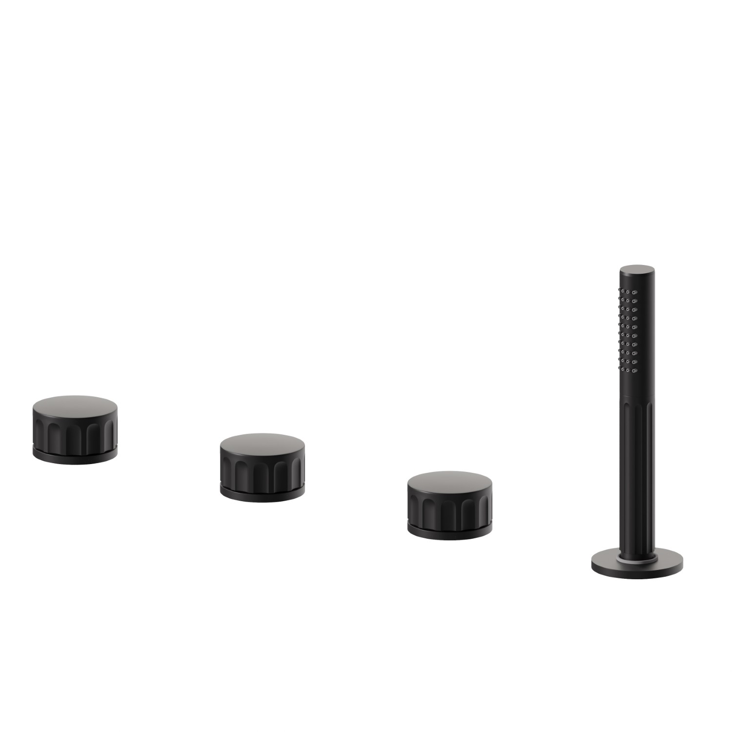 Mitigeur bain douche 4 trous bord de baignoire, inverseur et douchette en laiton - finition Matt Black