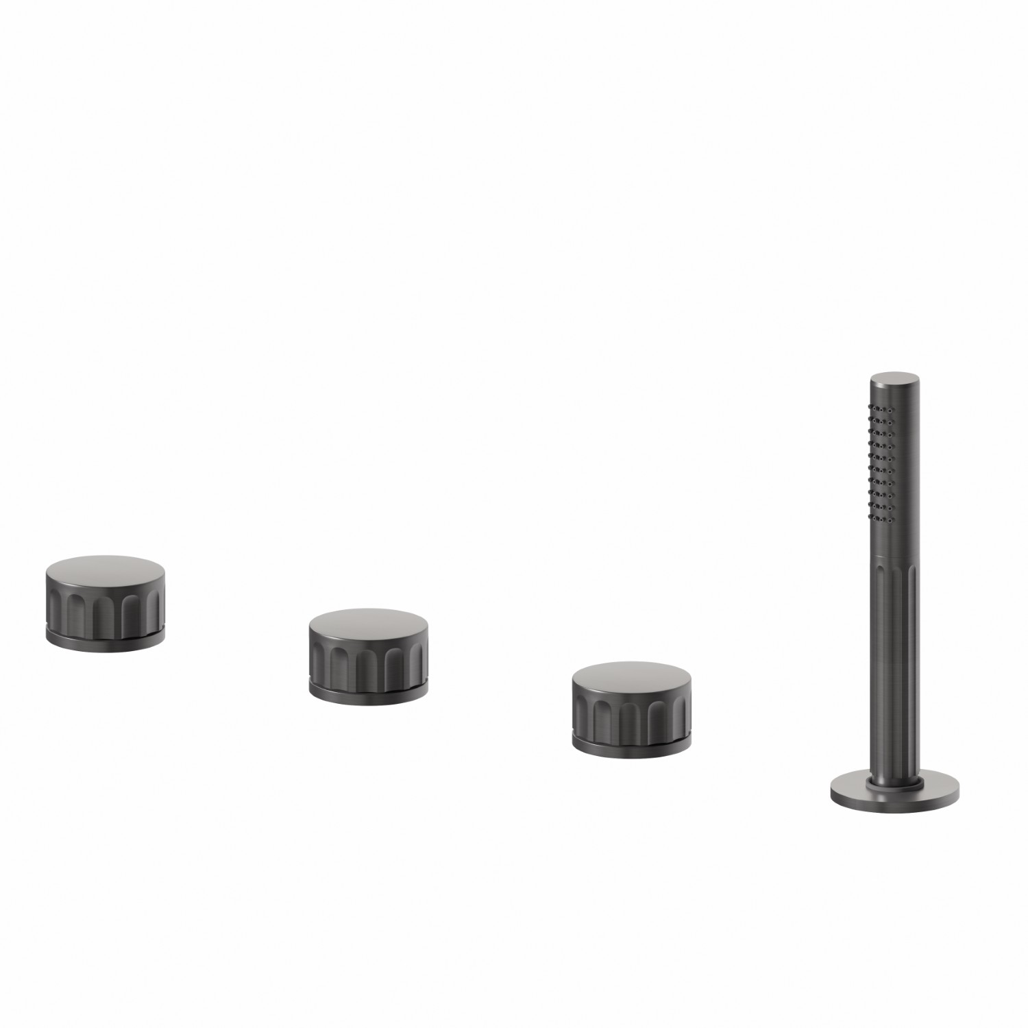 Mitigeur bain douche 4 trous bord de baignoire, inverseur et douchette en laiton - finition PVD Brushed Gun Metal
