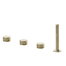 4-hole complete set of deck-mounted mixer, diverter and brass hand shower set - finish PVD Brushed Pale Gold
