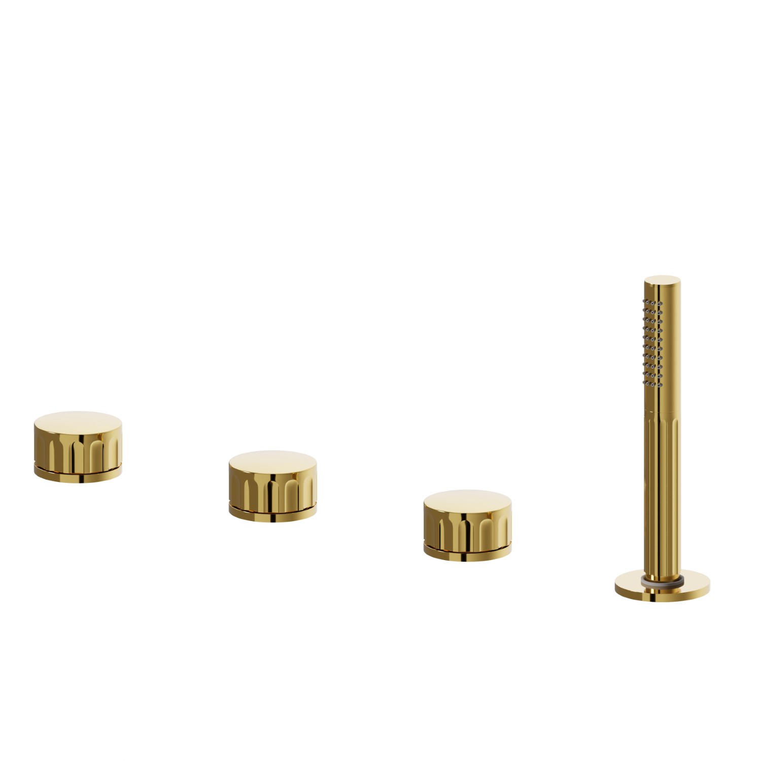 Mitigeur bain douche 4 trous bord de baignoire, inverseur et douchette en laiton - finition PVD Glossy Gold
