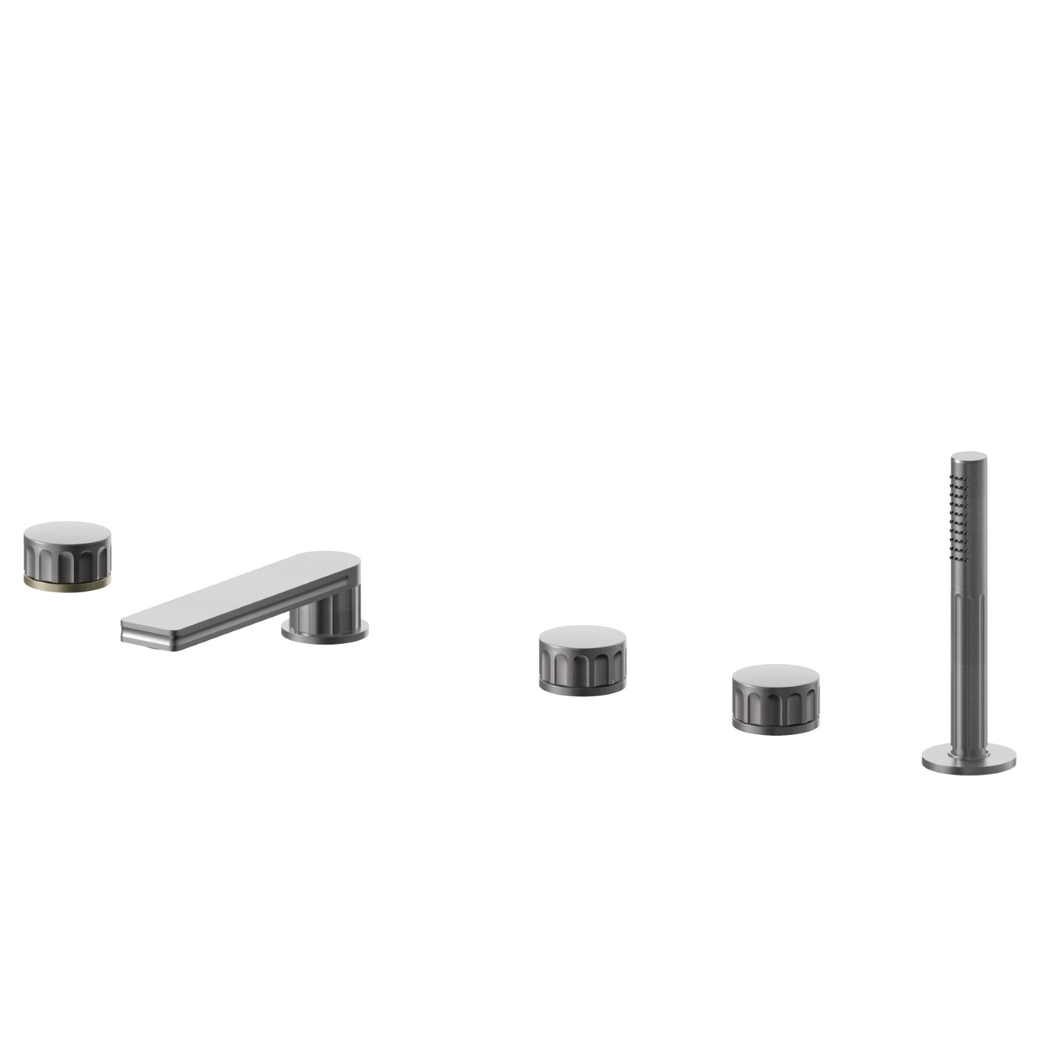 5-hole complete set of deck-mounted mixer - finish PVD Brushed Gun Metal