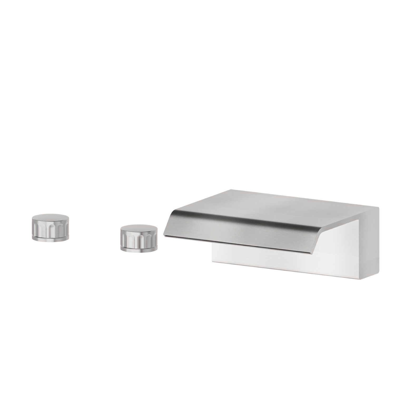 Deck-mounted set with waterfall spout - finish PVD Brushed steel