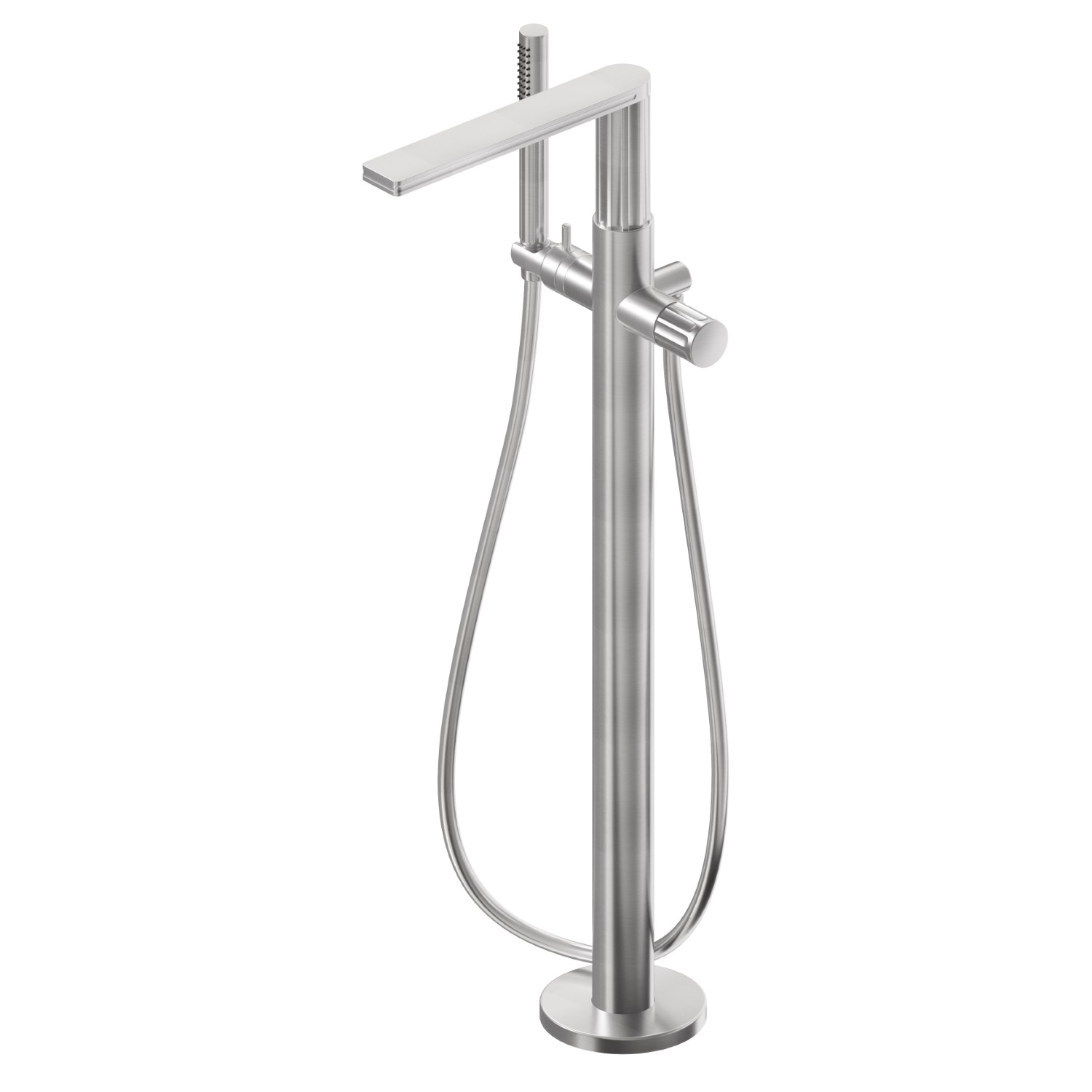 Floor mounted bath group - finish PVD Brushed steel