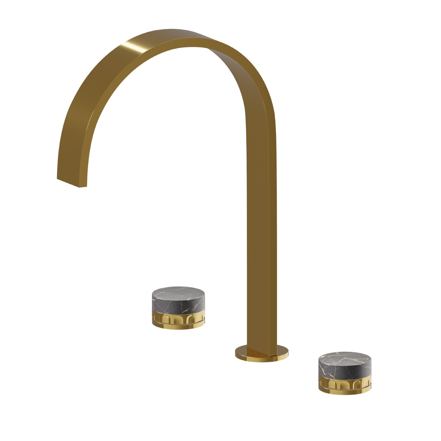 Mélangeur 3 trous de lavabo. Têtes céramique 1/2” - finition PVD Glossy Gold