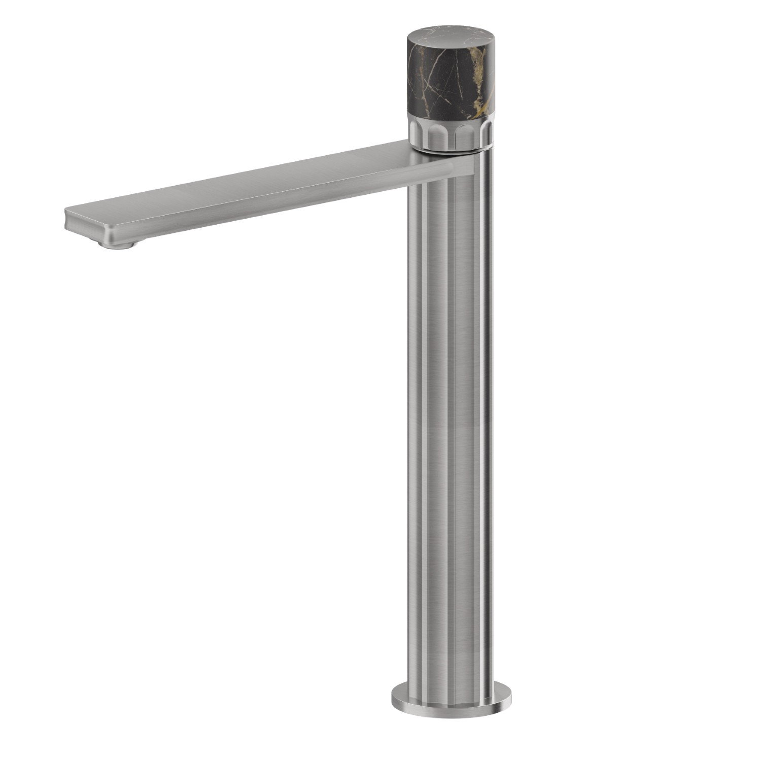 Single lever basin mixer, high version, for above counter basin - finish PVD Brushed steel