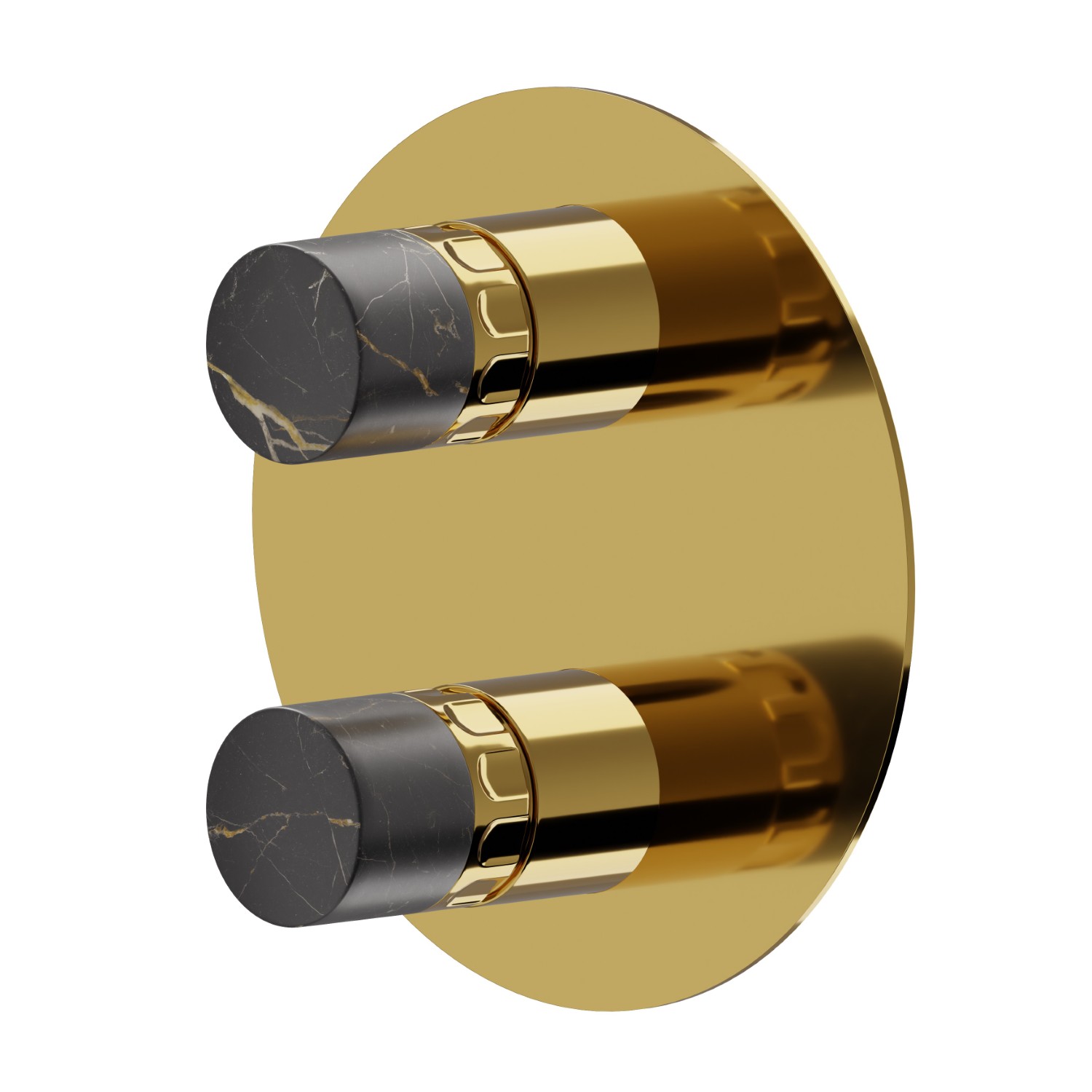 Mitigeur encastré 2 sorties avec inverseur (entrées et sorties de 1/2”). Façade murale - finition PVD Glossy Gold