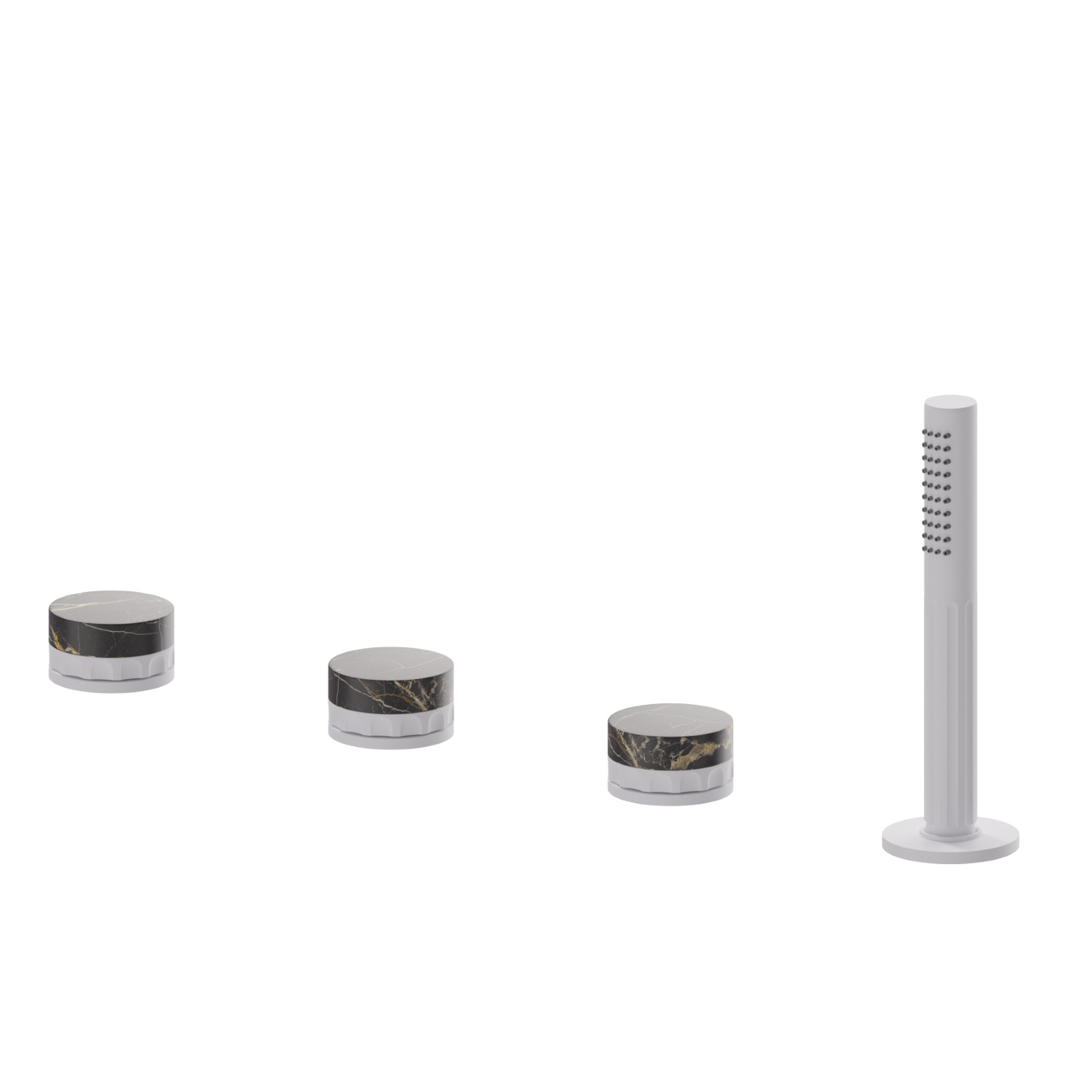 Gruppo bordo vasca 4 fori completo di deviatore e set doccetta in ottone - finitura Bianco opaco