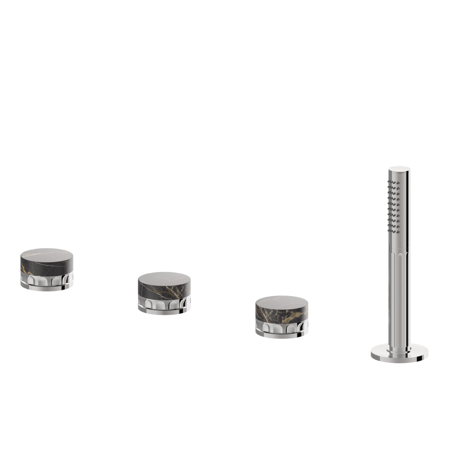4-hole complete set of deck-mounted mixer, diverter and brass hand shower set - finish Chrome