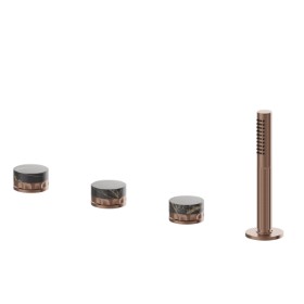 4-hole complete set of deck-mounted mixer, diverter and brass hand shower set - finish PVD Brushed Copper Bronze