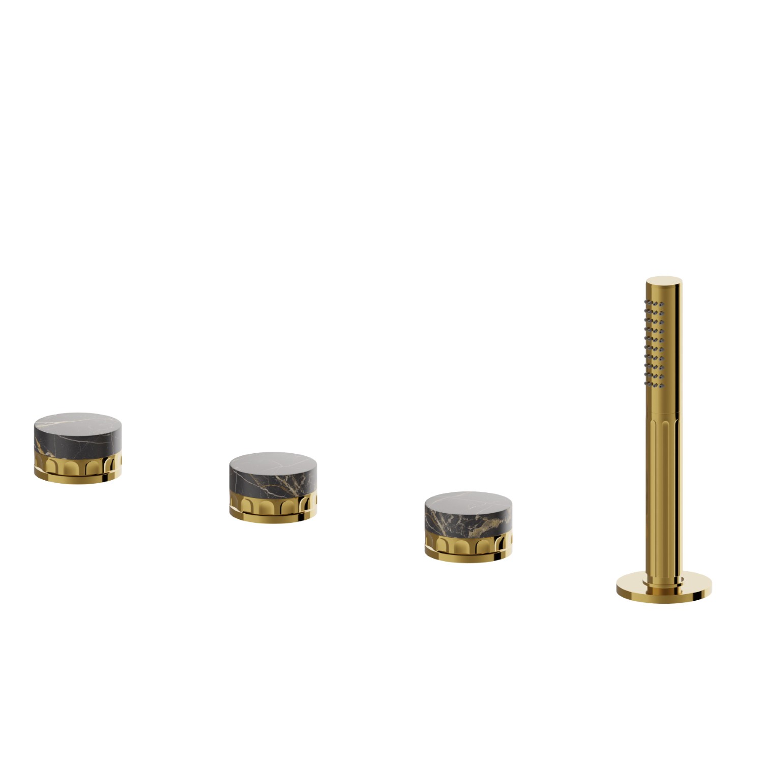 4-Loch Wannenbatterie komplett mit Umsteller und Handbrausegarnitur aus Messing - oberfläche PVD Glossy Gold