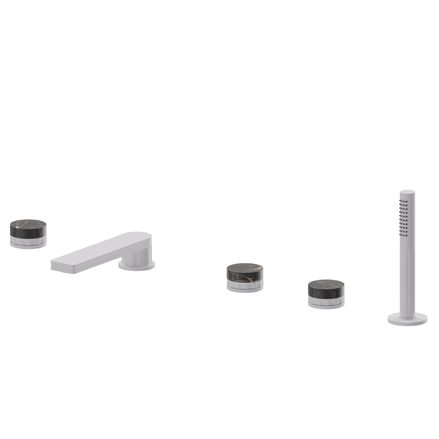 5-hole complete set of deck-mounted mixer - finish Matt White
