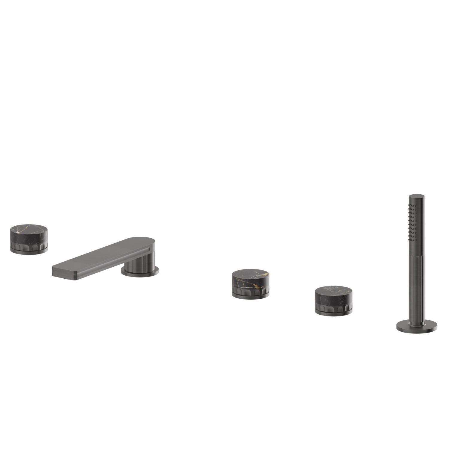5-hole complete set of deck-mounted mixer - finish PVD Brushed Gun Metal