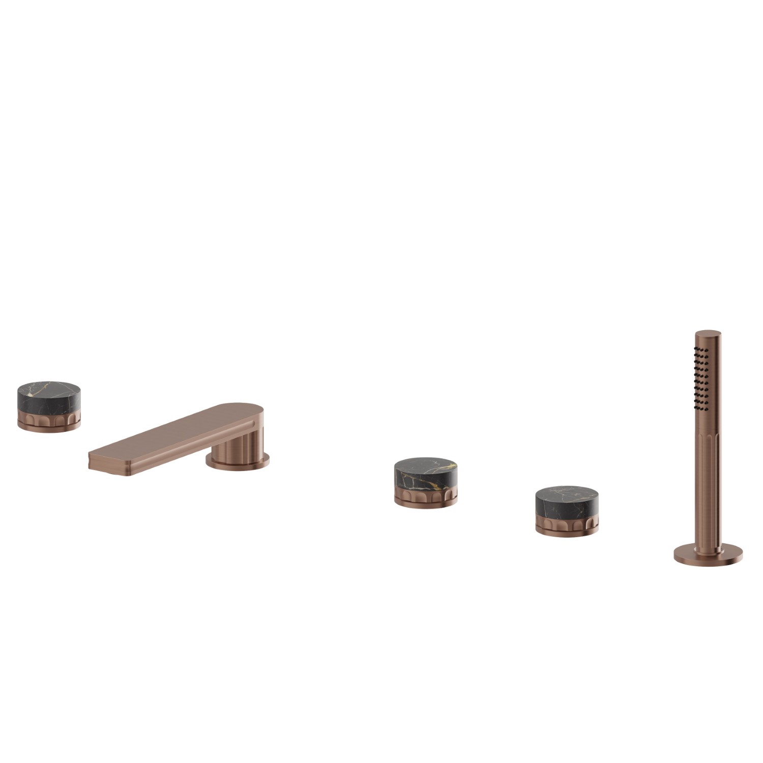 5-hole complete set of deck-mounted mixer - finish PVD Brushed Copper Bronze