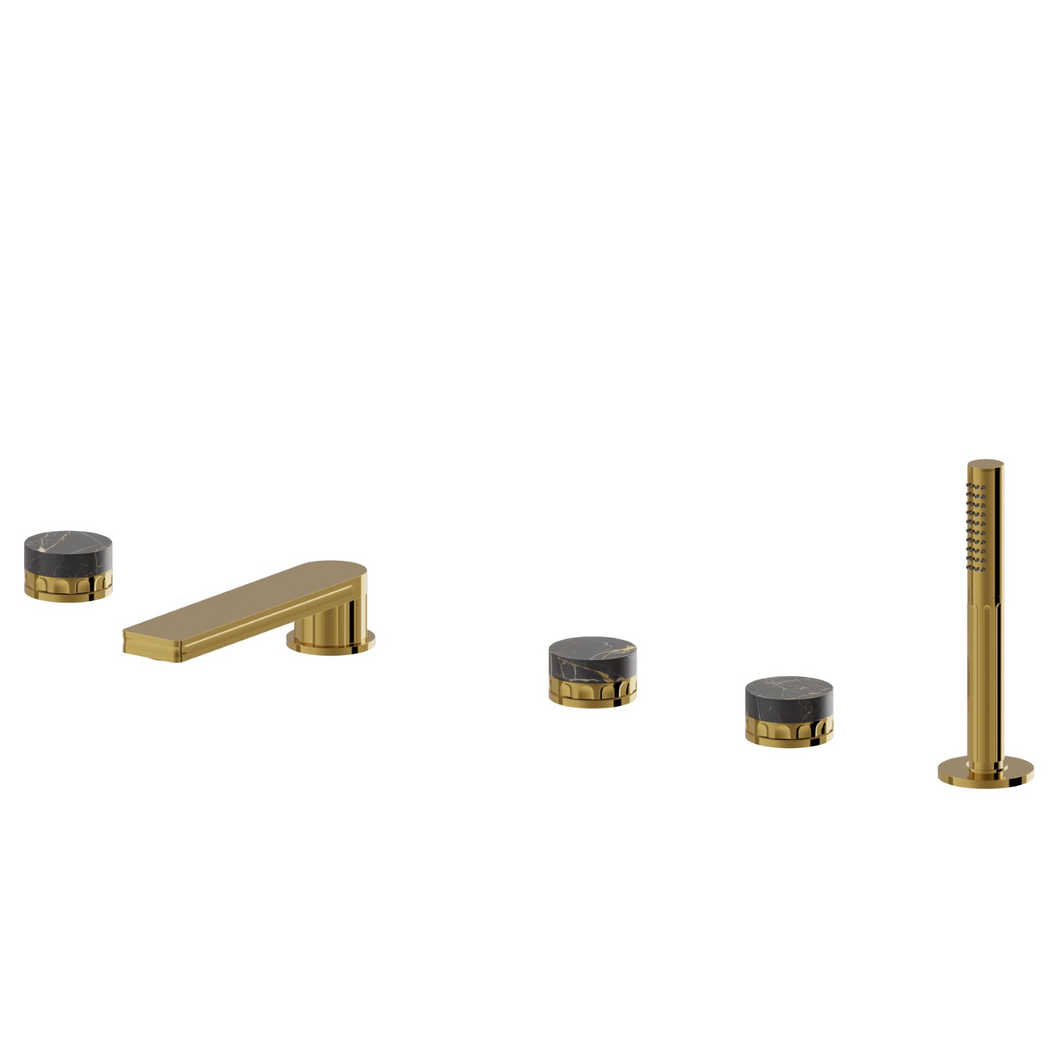 5-hole complete set of deck-mounted mixer - finish PVD Glossy Gold