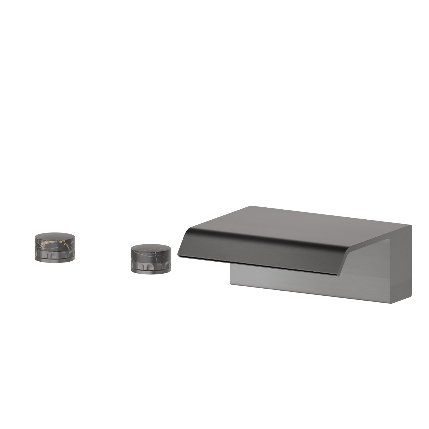 Deck-mounted set with waterfall spout - finish PVD Brushed Gun Metal