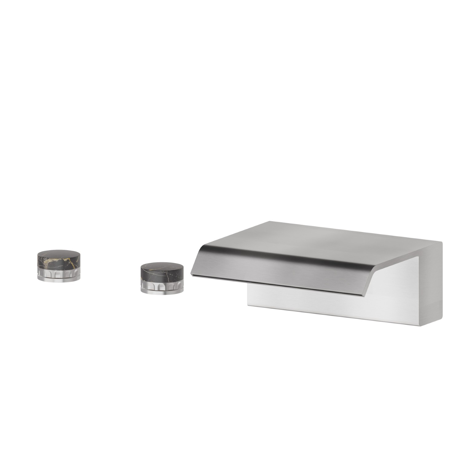Deck-mounted set with waterfall spout - finish PVD Brushed steel