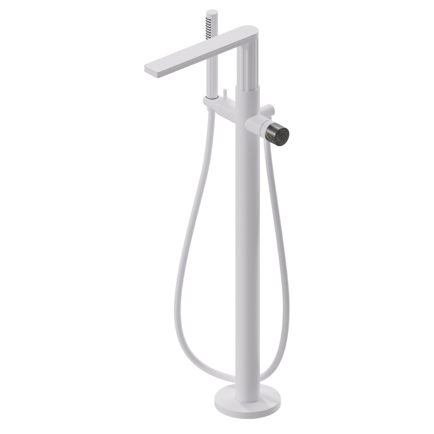 Floor mounted bath group, with mixer, diverter and shower set - finish Matt White