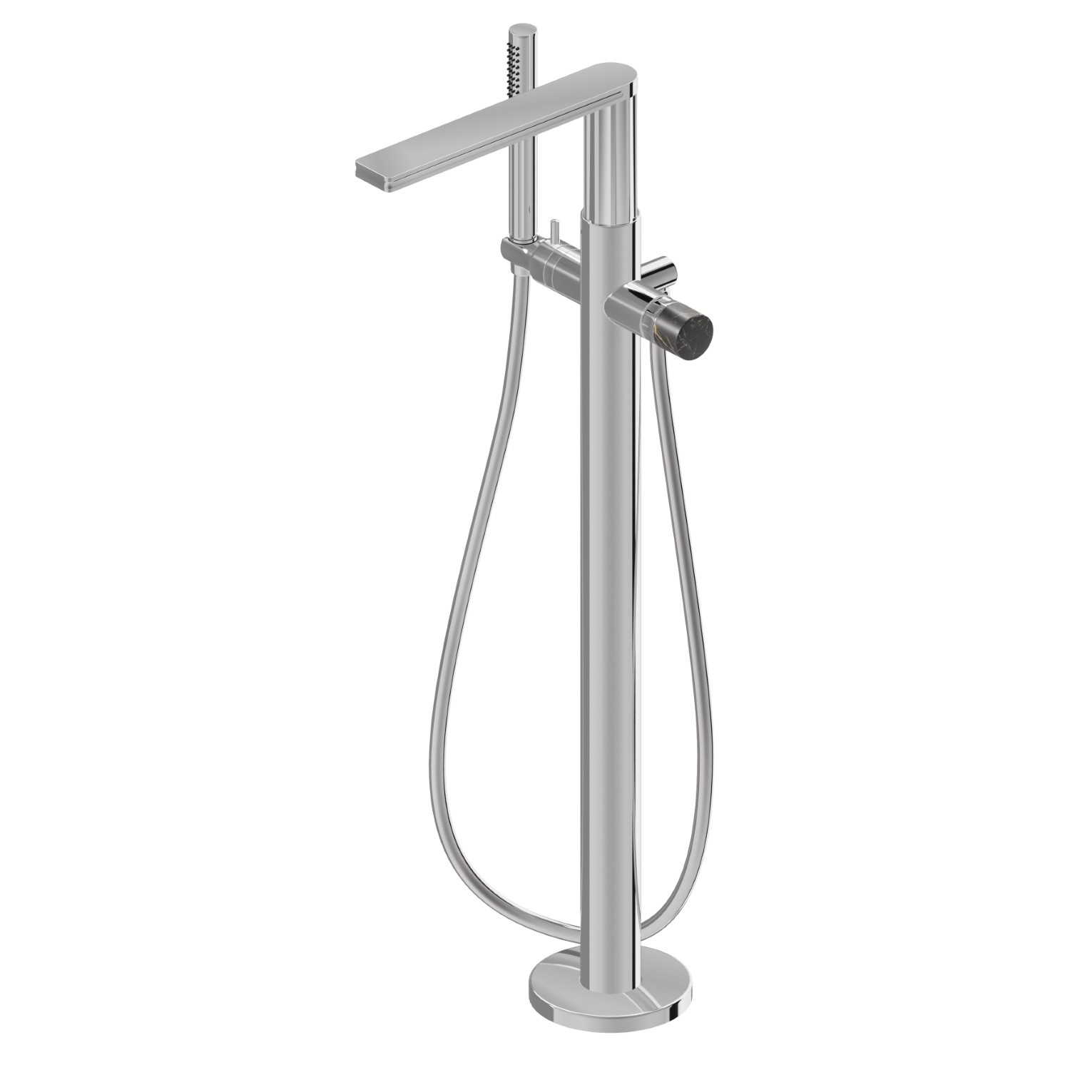 Floor mounted bath group, with mixer, diverter and shower set - finish Chrome