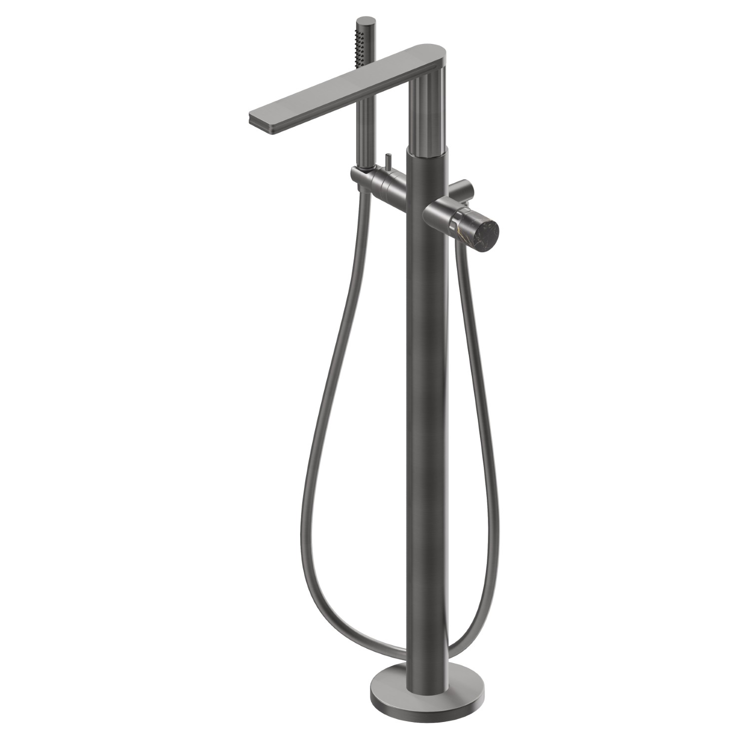 Floor mounted bath group, with mixer, diverter and shower set - finish PVD Brushed Gun Metal