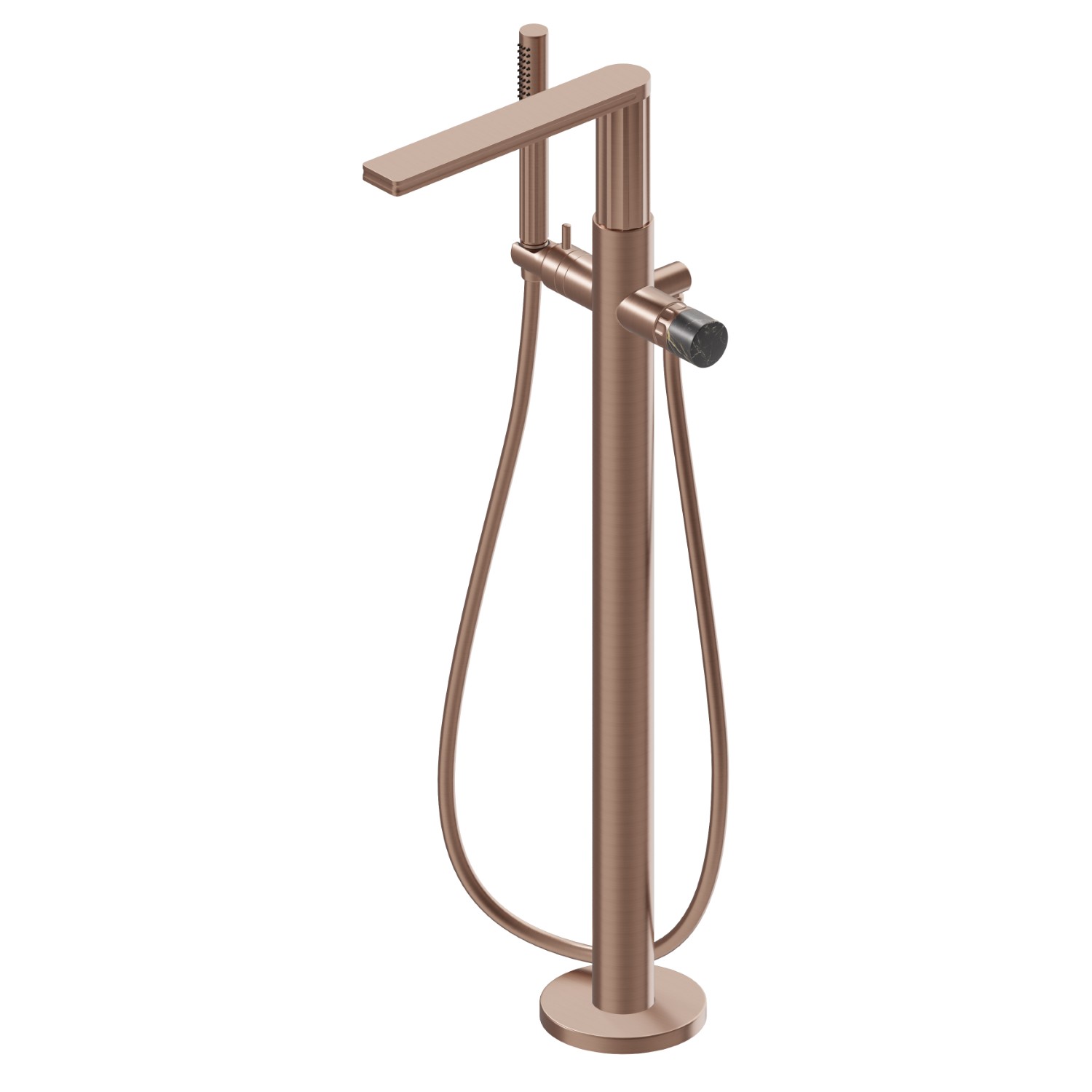 Floor mounted bath group, with mixer, diverter and shower set - finish PVD Brushed Copper Bronze