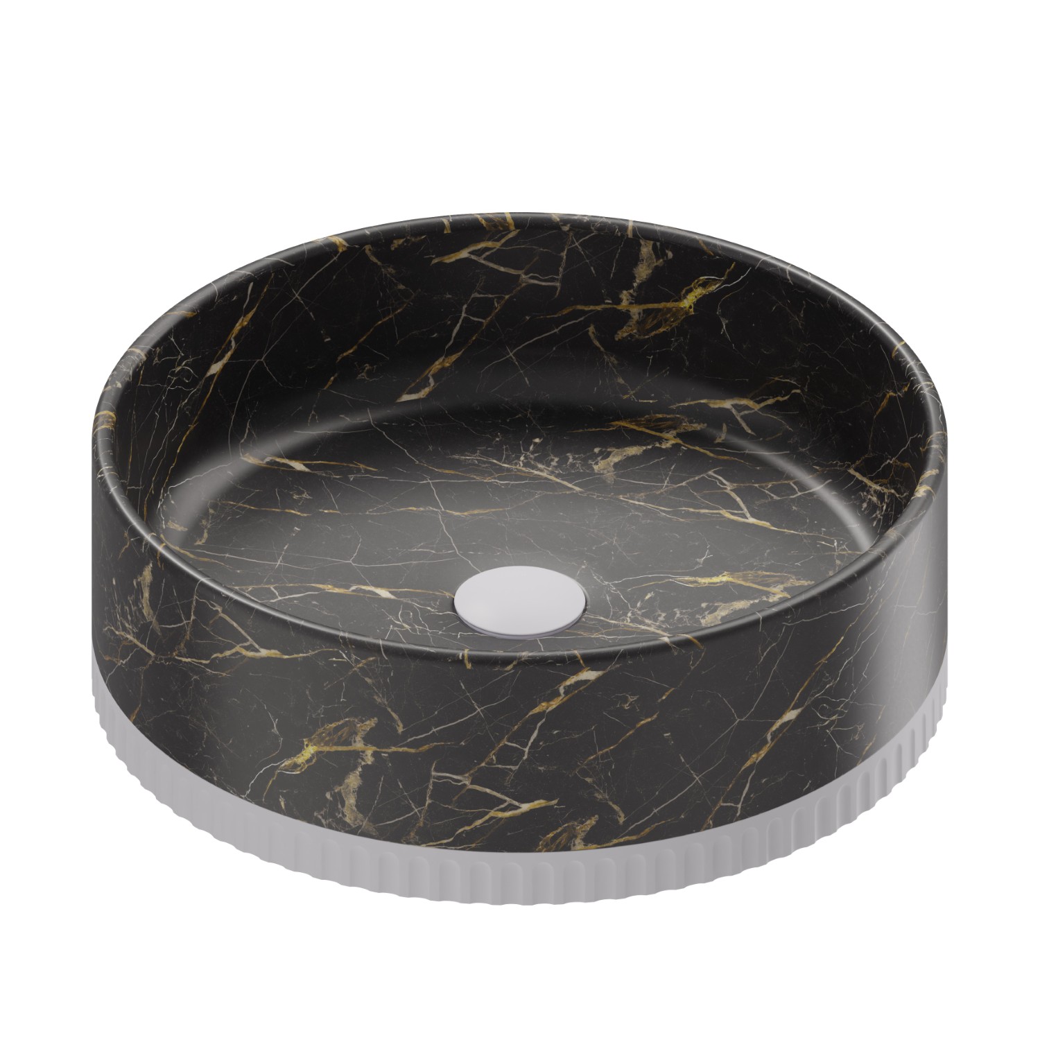 Counter top washbasin in Saint Laurent black marble, with press-button drain in finish - finish Matt White