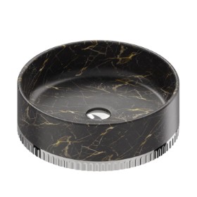Lavabo da appoggio in marmo nero Saint Laurent, completo di piletta con scarico a pulsante in finitura - finitura Cromo
