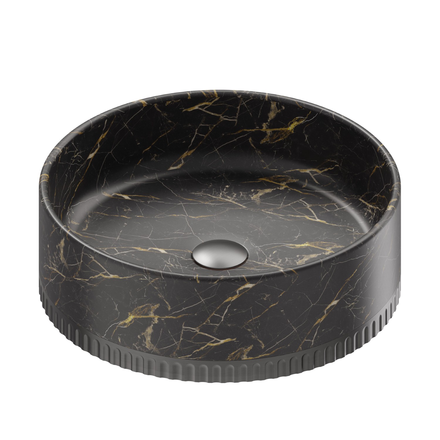 Lavabo da appoggio in marmo nero Saint Laurent, completo di piletta con scarico a pulsante in finitura - finitura PVD Brushed Gun Metal