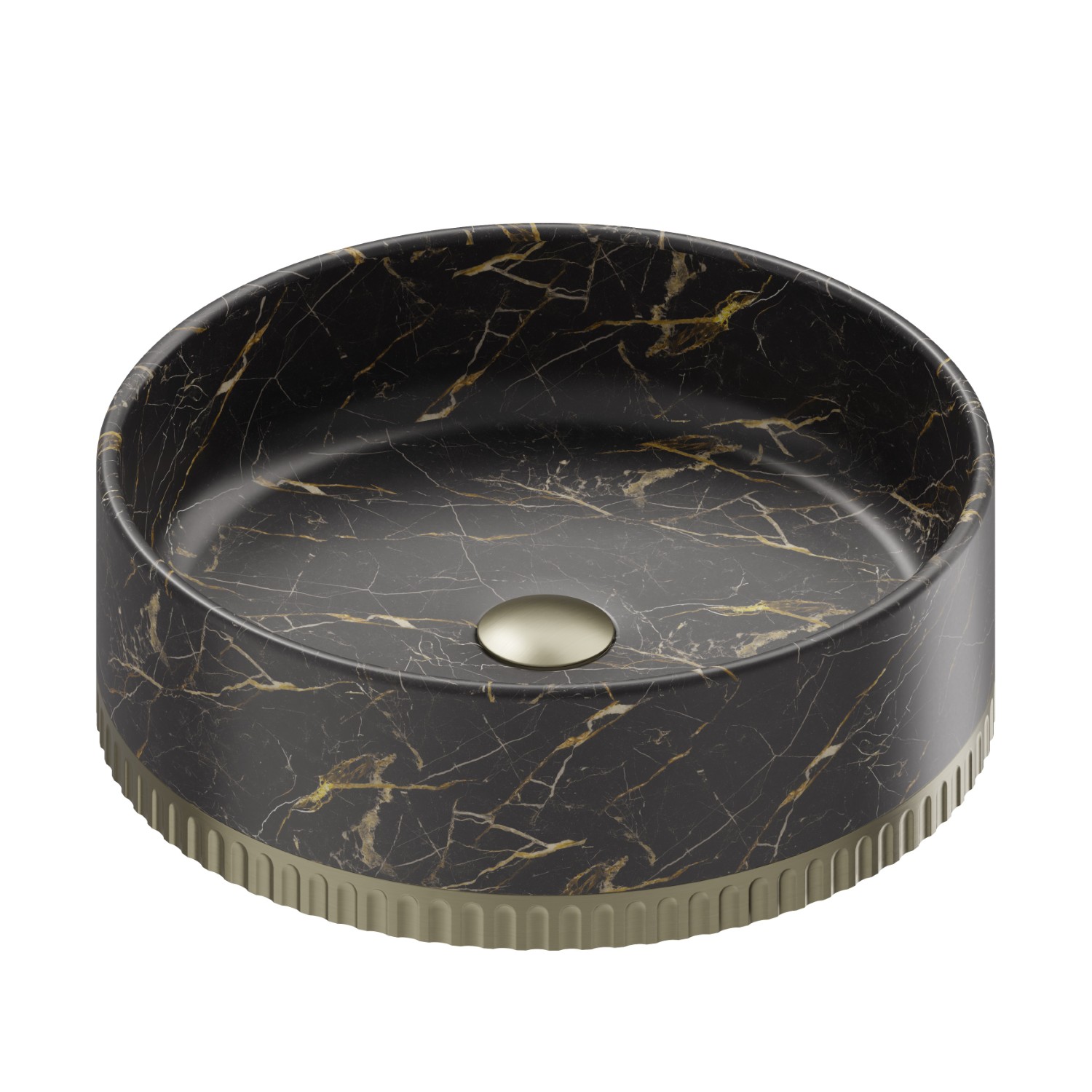 Lavabo da appoggio in marmo nero Saint Laurent, completo di piletta con scarico a pulsante in finitura - finitura PVD Brushed Pale Gold