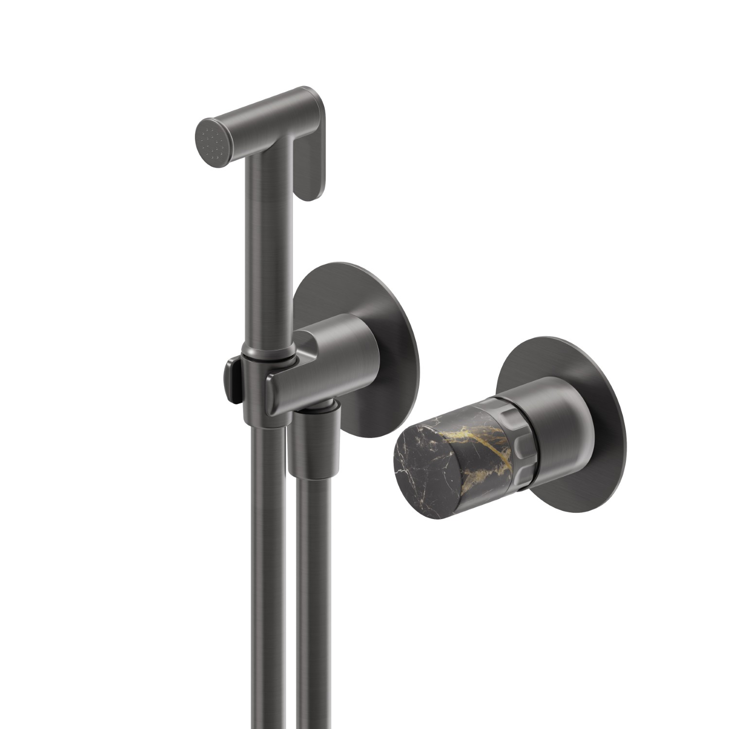 Einhebelmischer, warmes und kaltes wasser, für die intimhygiene und toilette. Außenteil - oberfläche PVD  Gun Metal gebürstet