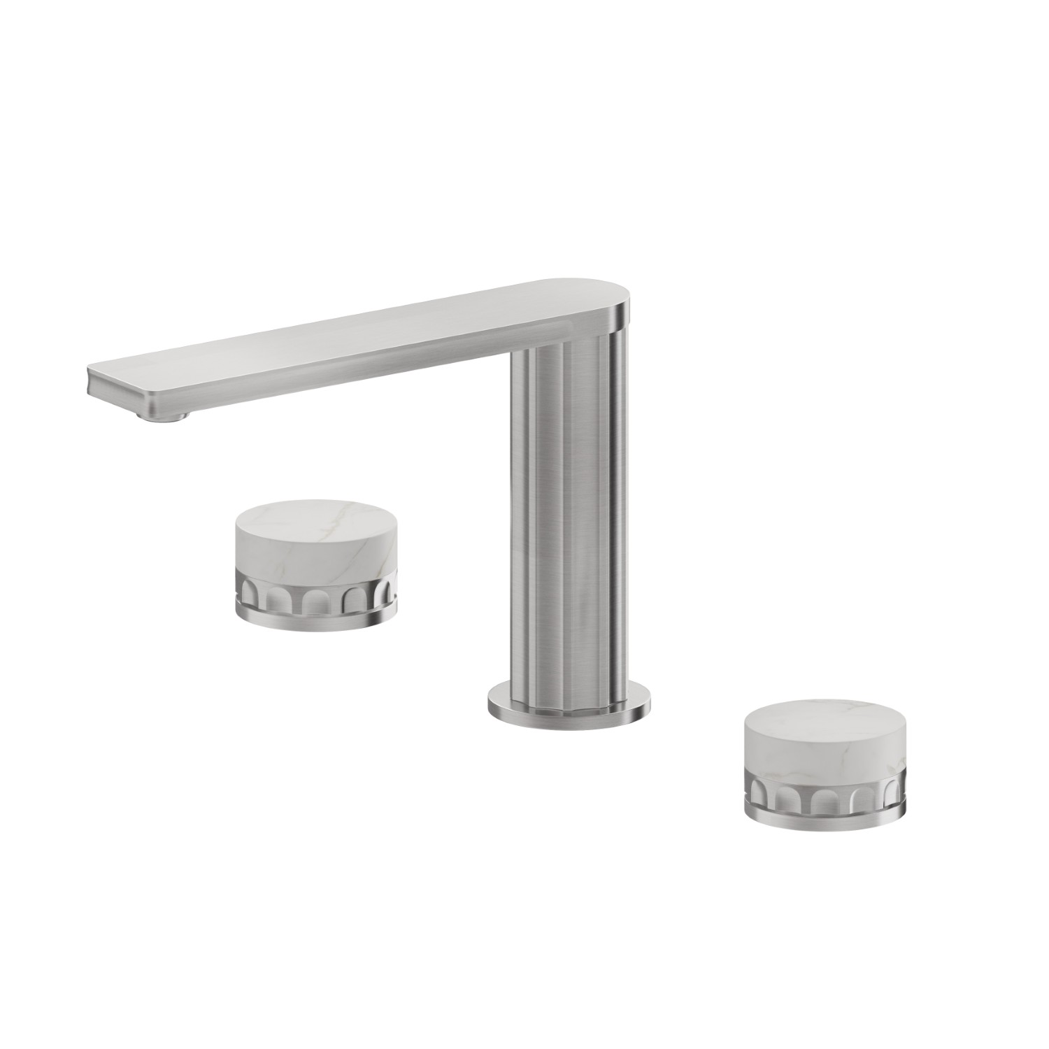 Gruppo lavabo 3 fori. Attacco piantana da 1/2” - finitura PVD Acciaio Spazzolato