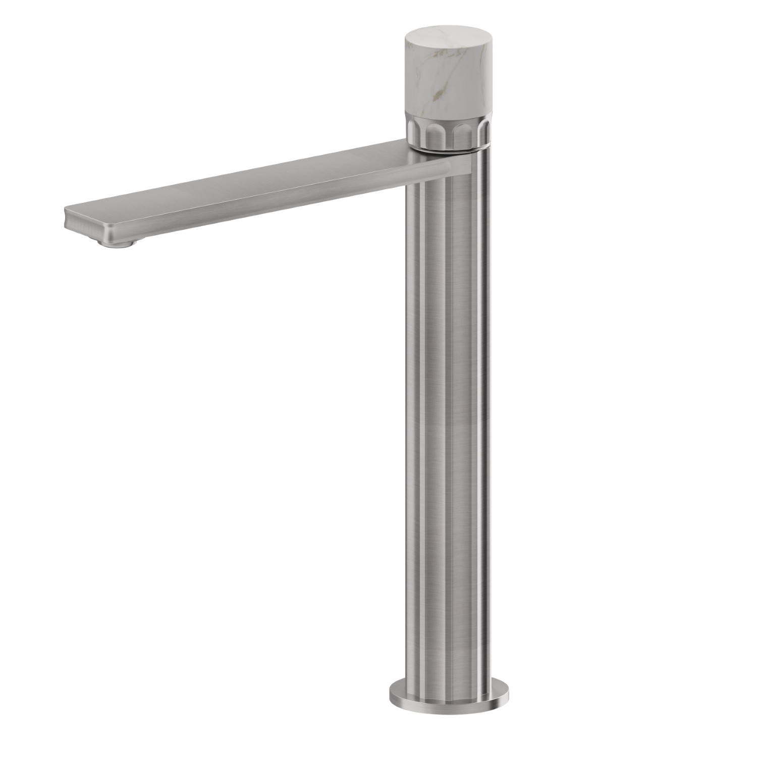 Single lever basin mixer, high version, for above counter basin - finish PVD Brushed steel