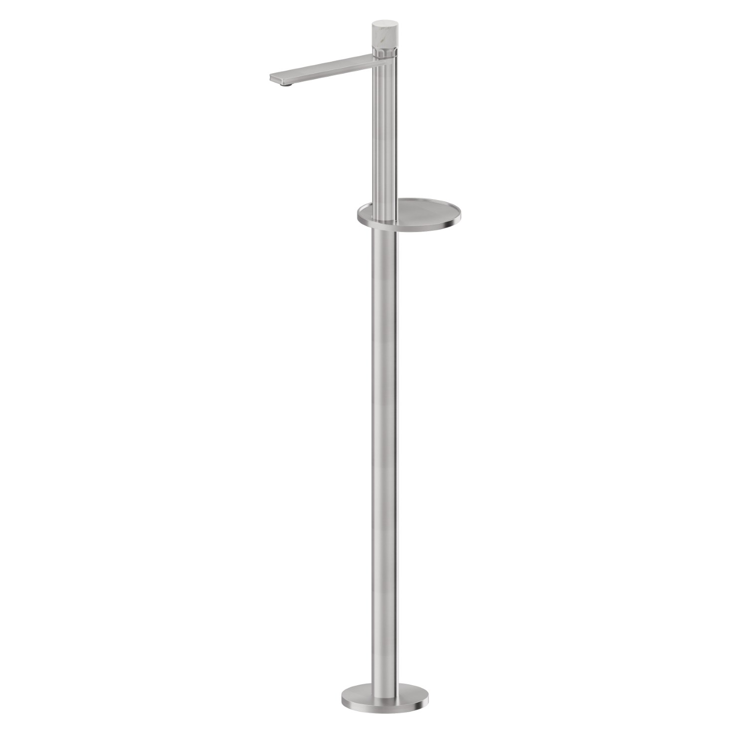 Single lever basin mixer with floor pillar union - finish PVD Brushed steel