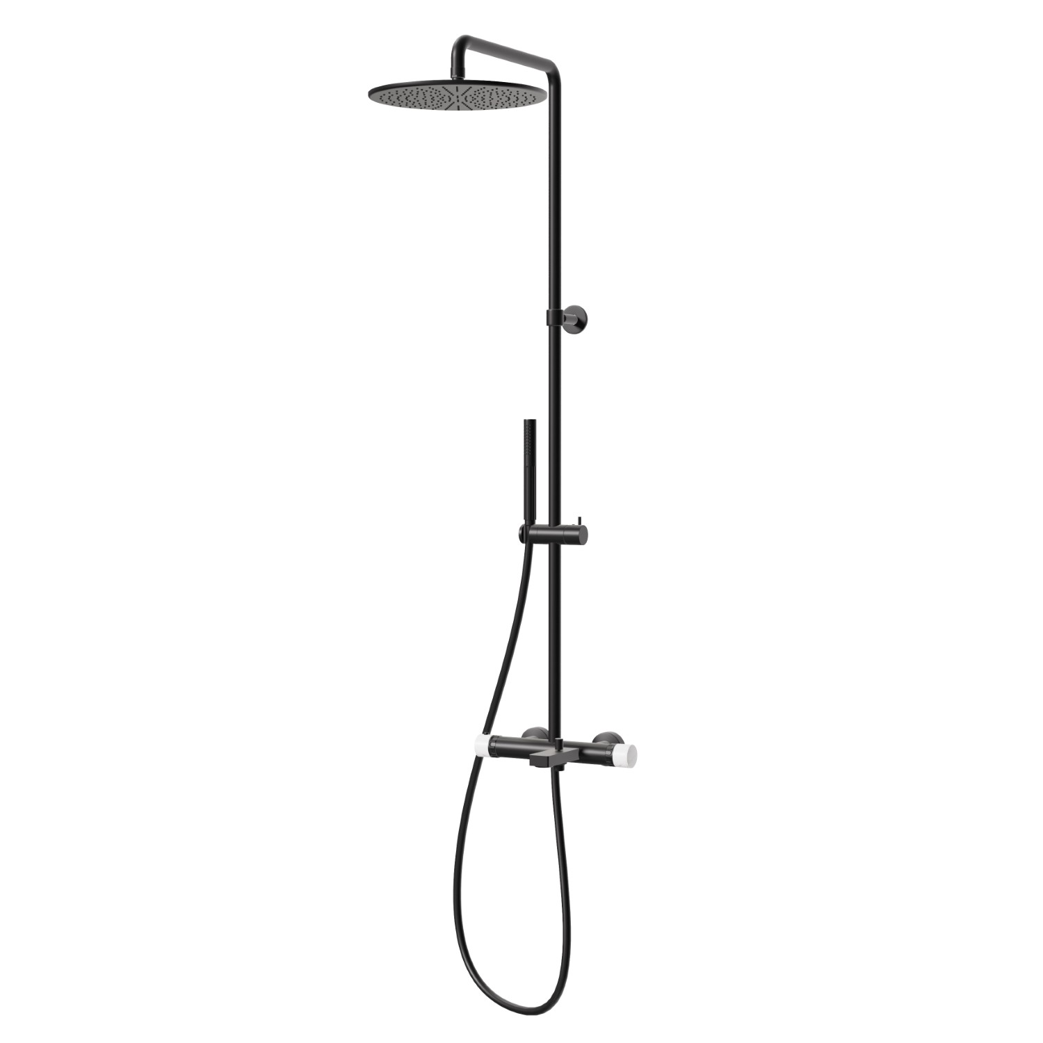 Colonne vasque corps froid avec mitigeur thermostatique externe doté de déviateur, pomme de douche et douchette - finition Matt Black