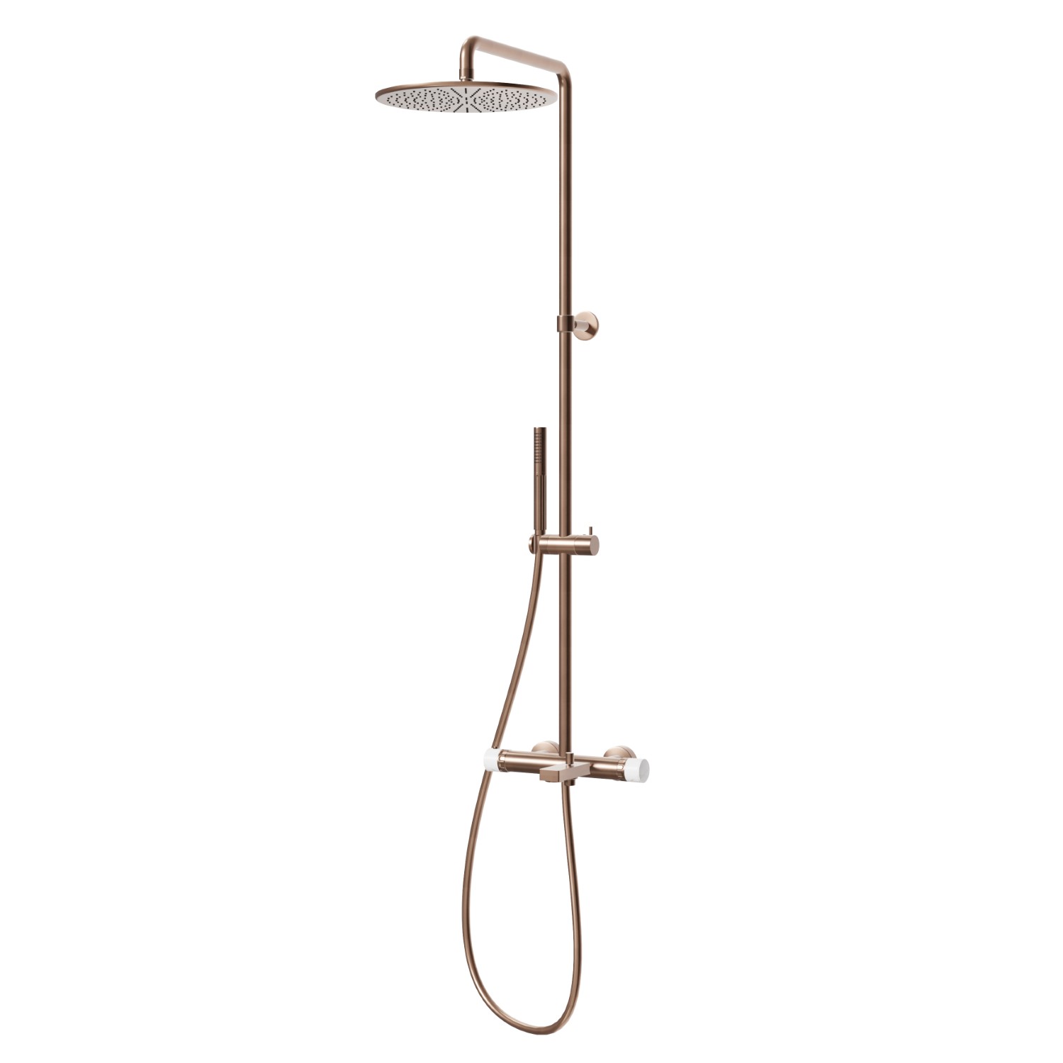 Colonna vasca corpo freddo con miscelatore termostatico esterno completo di deviatore, soffione e doccetta. - finitura PVD Brushed Copper Bronze