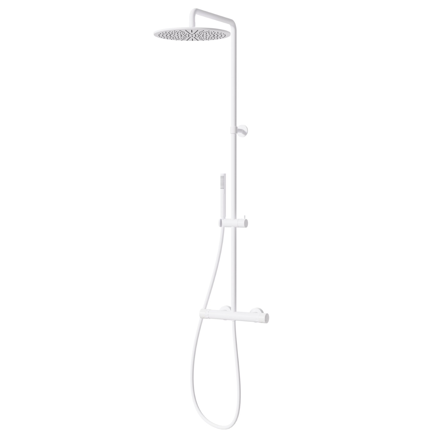 Colonne de douche avec mitigeur thermostatique corps froid, inverseur, ciel de pluie, douchette et flexible - finition Matt White