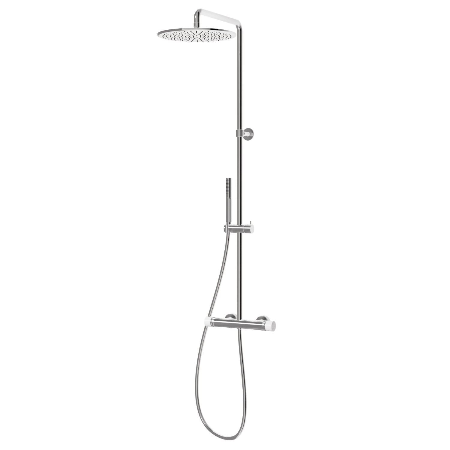 Colonne de douche avec mitigeur thermostatique corps froid, inverseur, ciel de pluie, douchette et flexible - finition Chrome