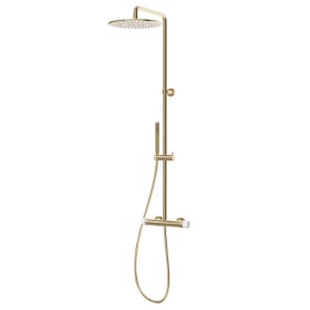 Cold body shower column with exposed thermostatic mixer complete of diverter, head shower and single-jet hand shower set - finish PVD Glossy Gold