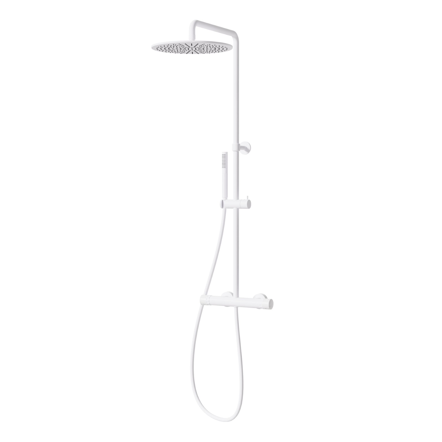 Short shower column, cold body with external thermostatic mixer with diverter, head and shower - finish Matt White