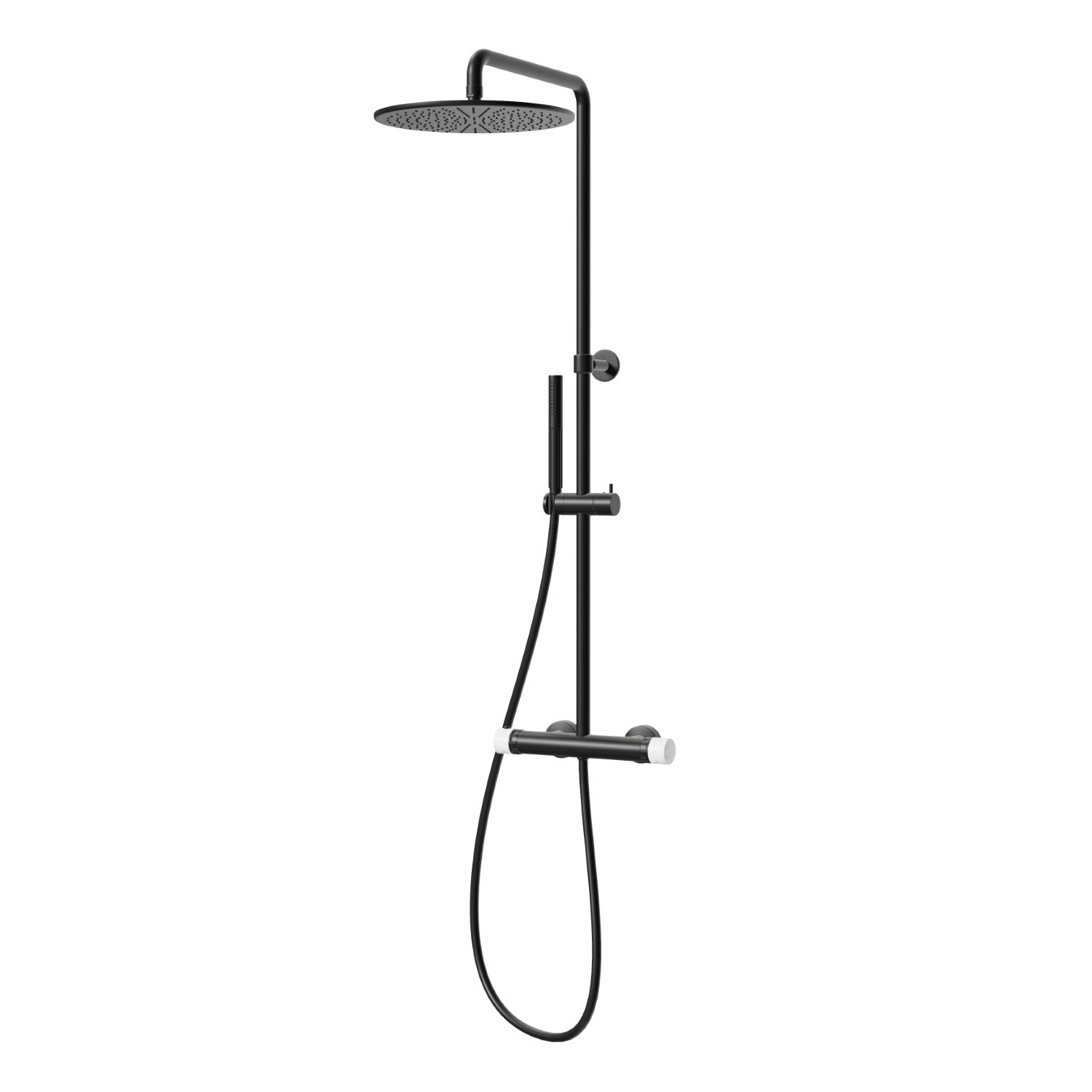 Colonne de douche courte, corps froid avec mitigeur thermostatique externe doté de déviateur, pomme de douche et douchette - finition Matt Black