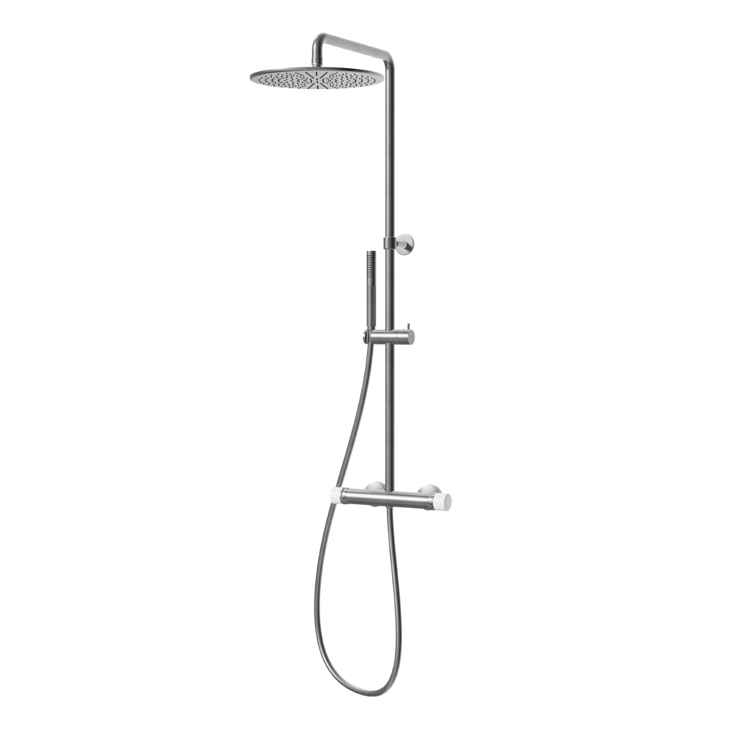 Colonna doccia corta, corpo freddo con miscelatore termostatico esterno completo di deviatore, soffione e doccetta. - finitura PVD Brushed Gun Metal