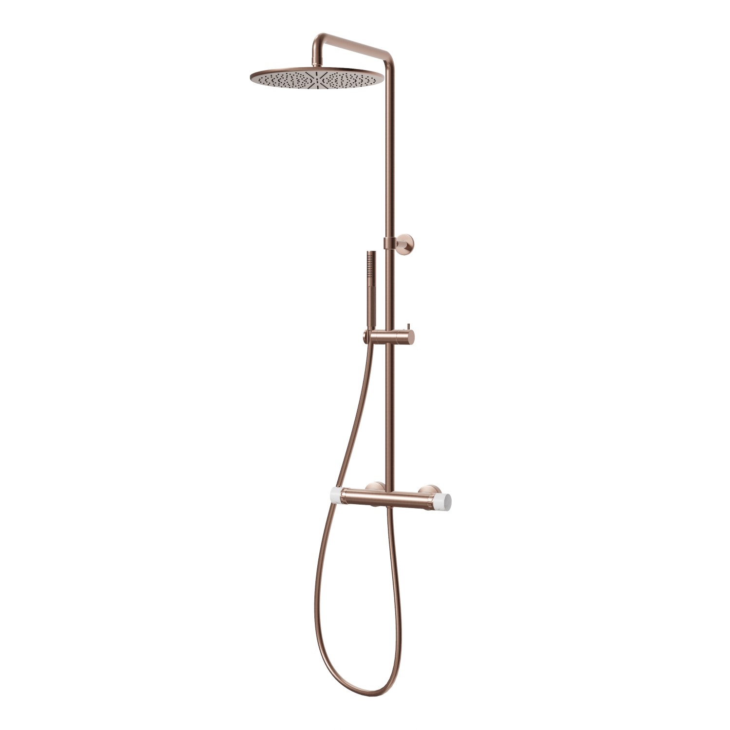 Kurze Duschsäule, mit kaltem Körper mit externem Thermostatmischer komplett mit Umsteller, Duschkopf und Handbrause - oberfläche PVD  Copper Bronze gebürstet