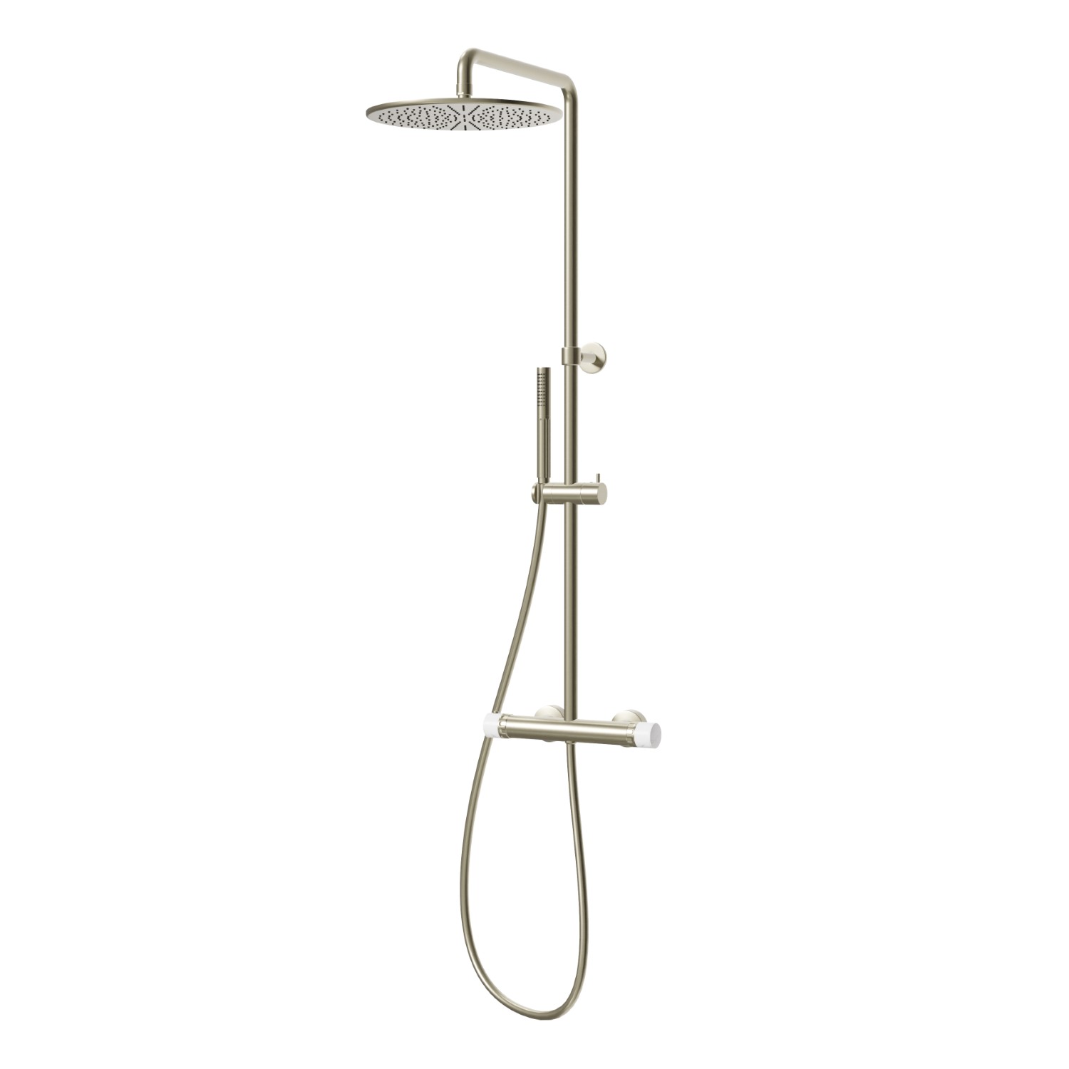 Kurze Duschsäule, mit kaltem Körper mit externem Thermostatmischer komplett mit Umsteller, Duschkopf und Handbrause - oberfläche PVD  Pale Gold gebürstet