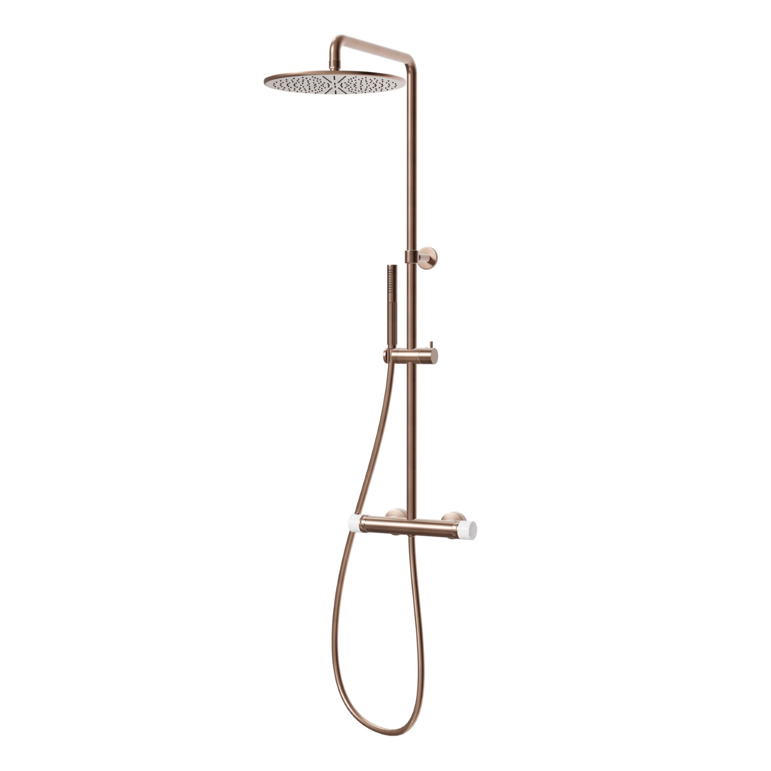 Short shower column, cold body with external thermostatic mixer with diverter, head and shower - finish PVD Glossy Gold