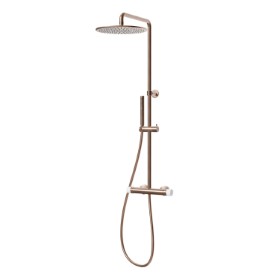 Short shower column, cold body with external thermostatic mixer with diverter, head and shower - finish PVD Glossy Gold