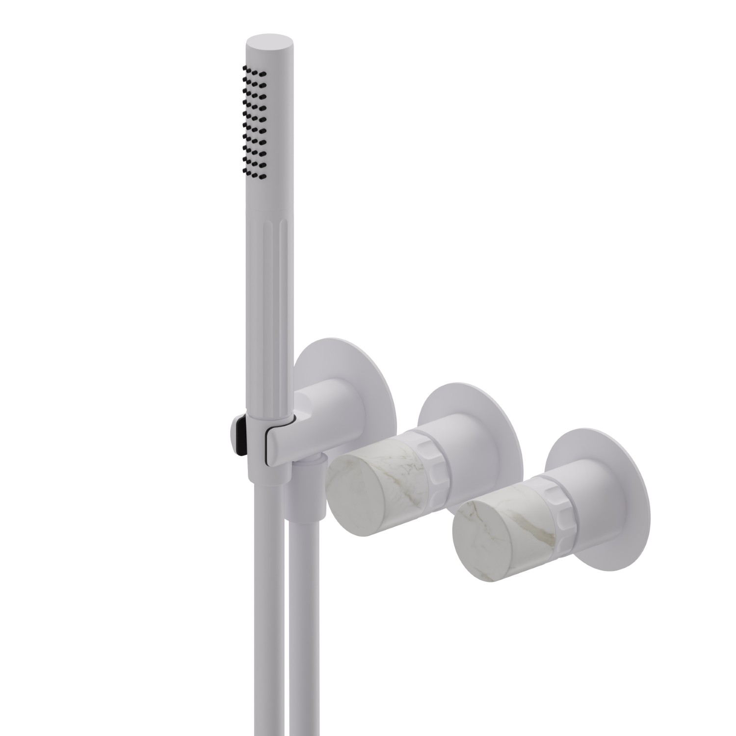 Complete concealed shower group, with shower set and 2 ways out diverter - finish Matt White
