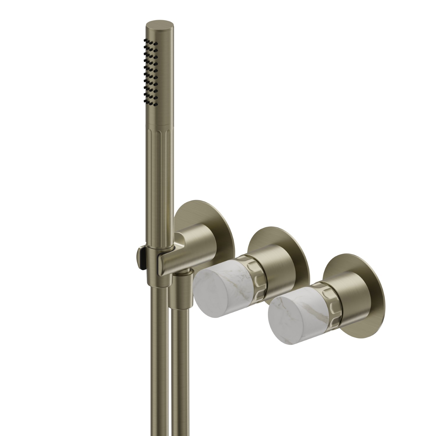 Mitigeur mural 2 sorties avec douchette et boite d’encastrement - finition PVD Brushed Pale Gold