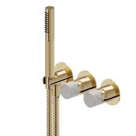 Complete concealed shower group, with shower set and 2 ways out diverter - finish PVD Glossy Gold