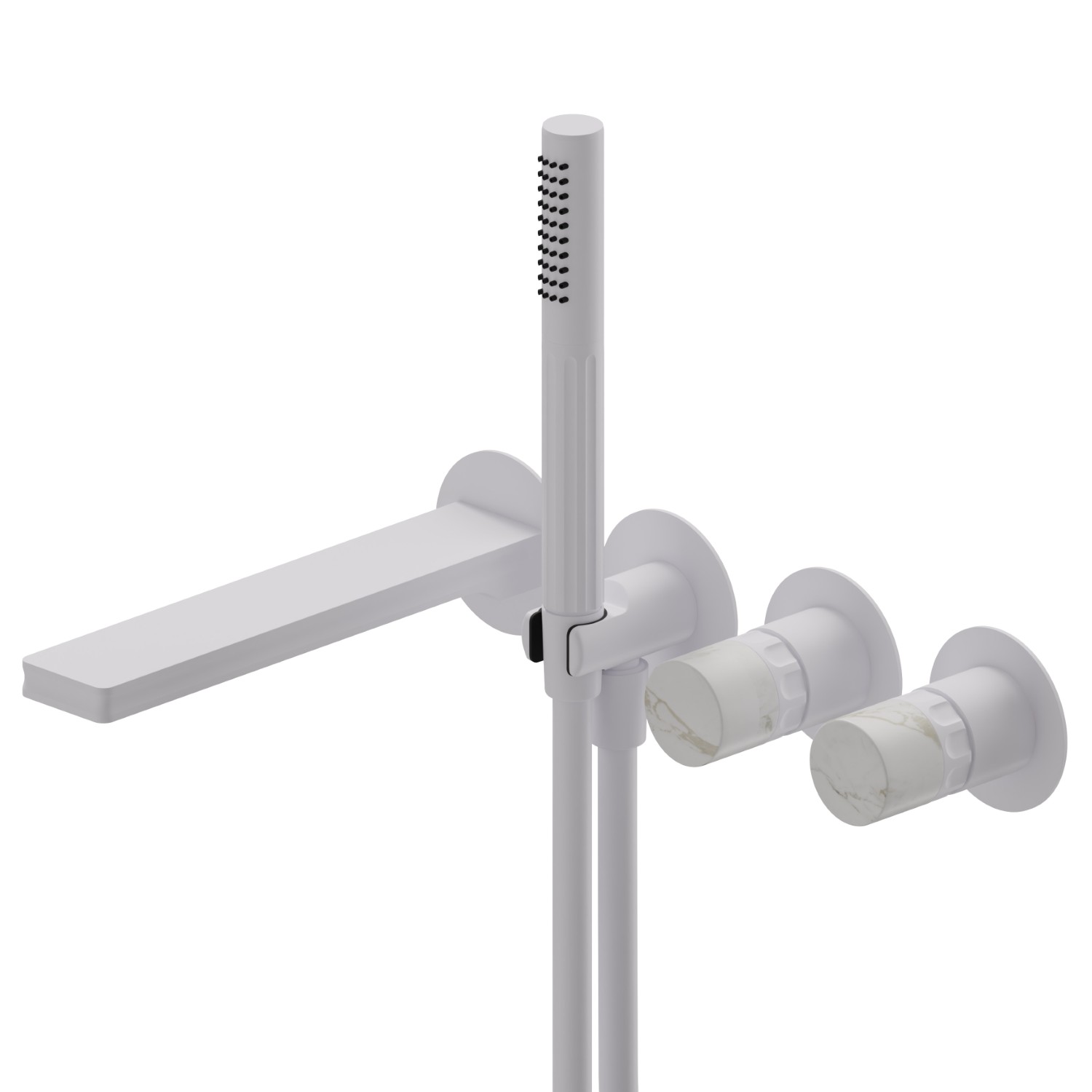 Bath group consisting of: concealed single lever bath mixer with diverter, wall spout and shower set - finish Matt White