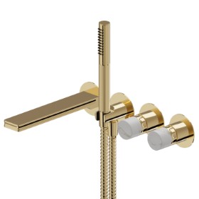 Bath group consisting of: concealed single lever bath mixer with diverter, wall spout and shower set - finish PVD Glossy Gold