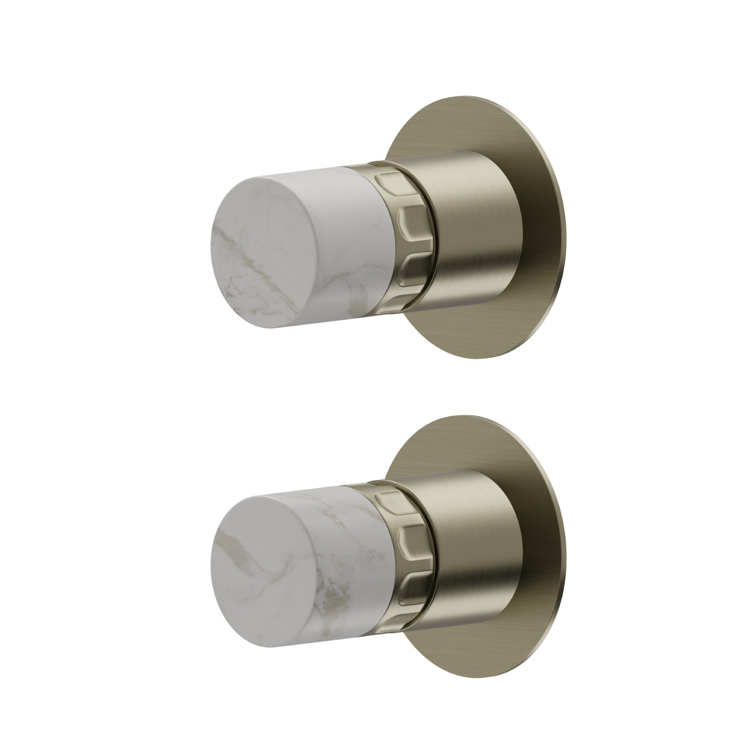 Mitigeur encastré 2 sorties avec inverseur (entrées et sorties de 1/2”). Façade murale - finition PVD Brushed Pale Gold